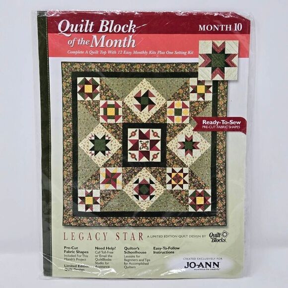 JOANN QUILT BLOCK OF THE MONTH LEGACY STAR MEMORY STAR MONTH 10 NEW 2003 2004 - Picture 1 of 4